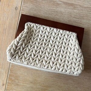 Cream Woven Clutch with Wooden Frame